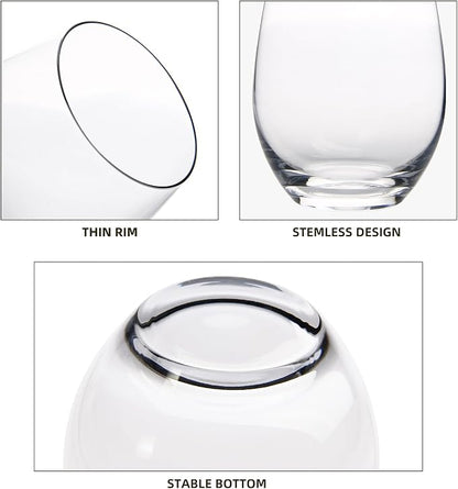 FAWLES Stemless Wine Glasses Set of 12, 15 Ounce Smooth Rim Standard Wine Glass - Image 5