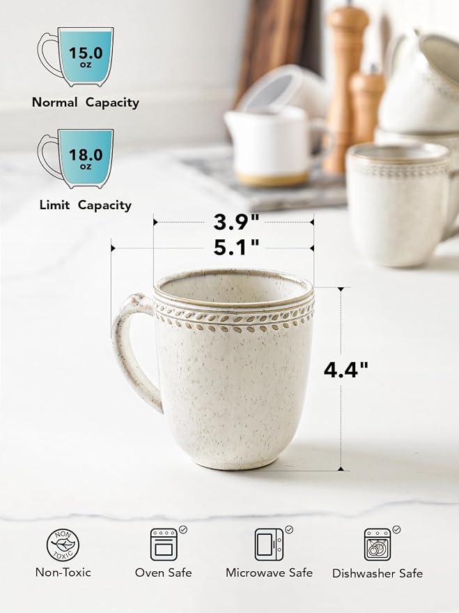 LE TAUCI Coffee Mugs 18 oz, Ceramic Mug Set, Embossment Cups - Image 3