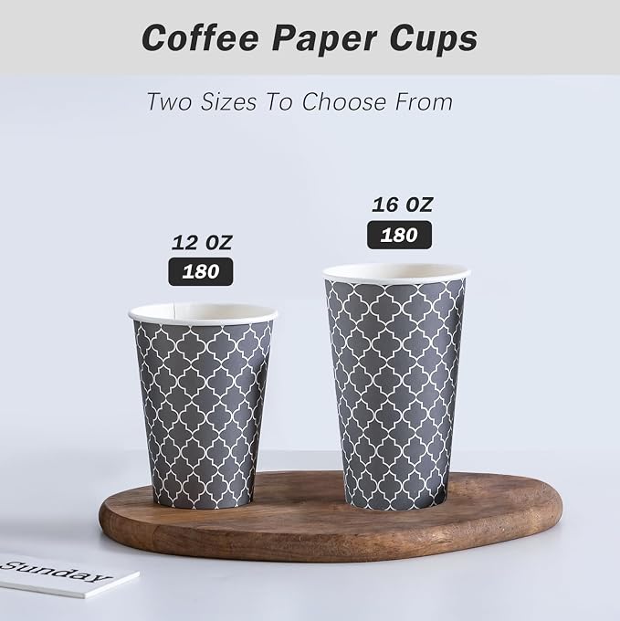 Lamosi Coffee Cups 16 oz 180 Pack, Disposable Paper Coffee Cups, Hot Cups | - Image 3