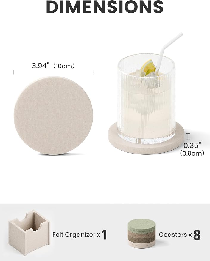 Fluxynara Felt Coasters with Holder, Linen Dusk | Round Felt Coasters, - Image 2