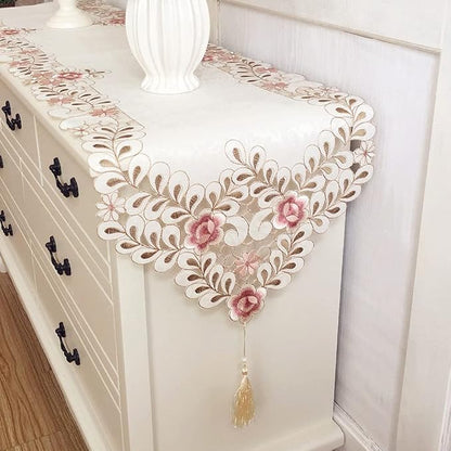 Classic Flowers Dining Table Runner Embroidery Tassel Floral Lace Table Runners by Arzoe