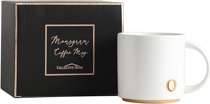 COLLECTIVE HOME Ceramic Coffee Mug, 15 oz Monogram Cup by COLLECTIVEHOME