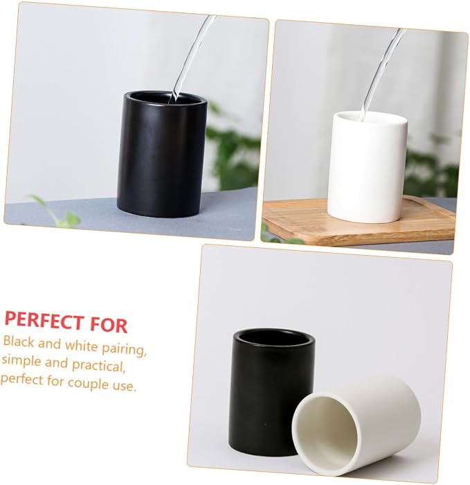 2 Pcs Minimalist Japanese Black and White Ceramic Teacups Lightweight Mouthwash - Image 4