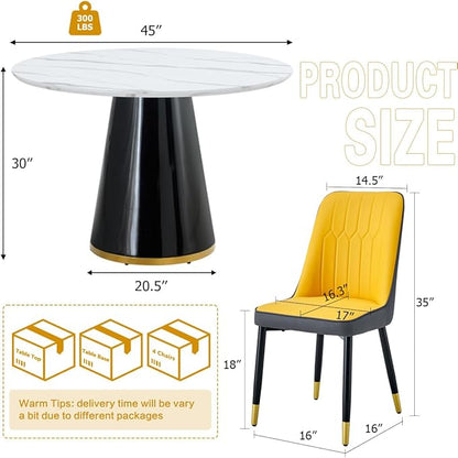 Round Dining Table Set for 4, Modern 45'' Small Dining Table for Kitchen, Space Saving, Easy Assembly