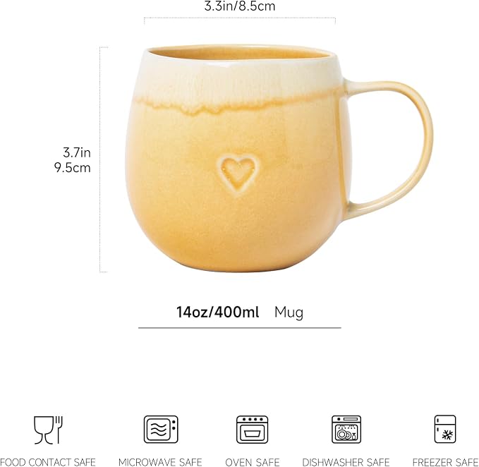 Stoneware Coffee Mugs Set of 4, 12oz Hand-Painted Coffee Cups - Image 3