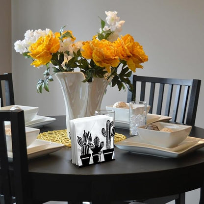 Cactus Decorative Black Metal Napkin Holder for Table, 4.9" x 4.9" x 1.9" Standing Napkin Holder for Home Kitchen Restaurant Picnic Party Coffee Bar Dining Room