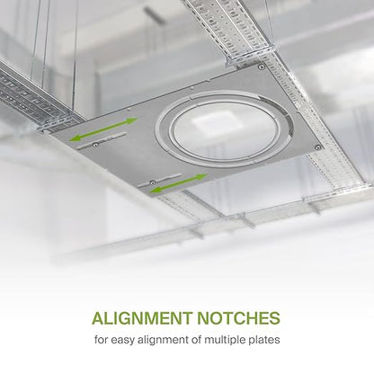 ASD 18 Inch New Construction Mounting Plate with Asymmetric Round Hole - 8/10/12 Inch Flat Steel Rough in Wafer Light Bracket, Shallow LED Recessed Lighting Housing, 6 Pack
