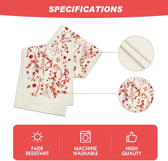 Artoid Mode Floral Leaves Valentine's Table Runner, Wild Flowers Seasonal - Image 5