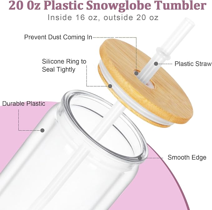 Maucircol 15 Pack Acrylic Snow Globe Tumbler, 20 Oz Pre Drilled Double Wall - Image 3