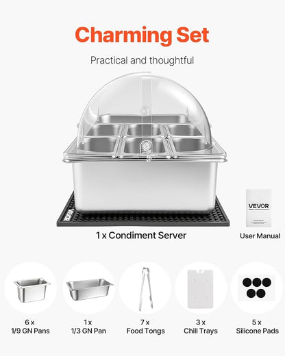 VEVOR Countertop Food Serving Display Container, Stainless Steel Food Salad - Image 8