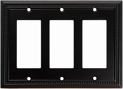 Henne Bery Sunken Pearls Heavy Duty Decorative Wall Plate Switch Plate Outlet Cover (Triple Decorator, Matte Black)