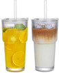 20oz Ribbed Glass Tumbler with Straw & Lid – 2 Pack Iced Coffee Cups, Glass Mug by Unknown
