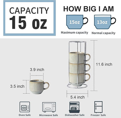 HASENSE Stackable Coffee Mugs, 15 Oz Ceramic Coffee Mugs - Image 2