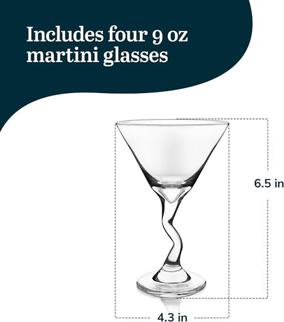 Libbey Z- Stem Martini Glasses Set of 4, Twisted Martini Cup Set, Tall Cocktail - Image 3