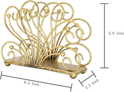 OwlGift Modern Flaunting Peacock Tail Napkin Holder, Antique Design Metal Napkin Holder Upright Decorative Napkins Holder for Home Kitchen Table, Bronze