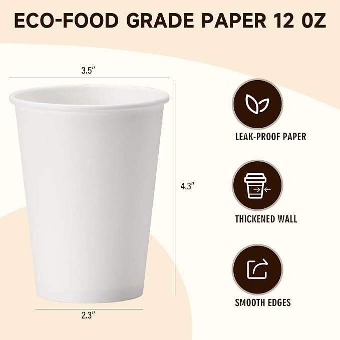YEEHAW 12 oz 500 Pack White Disposable Paper Coffee Cups | - Image 6
