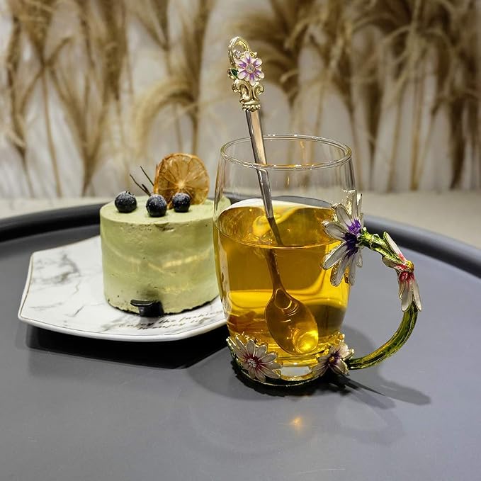 Daisy Flower Tea Cup, Handmade Glass Enamel Coffee Mugs - Image 3