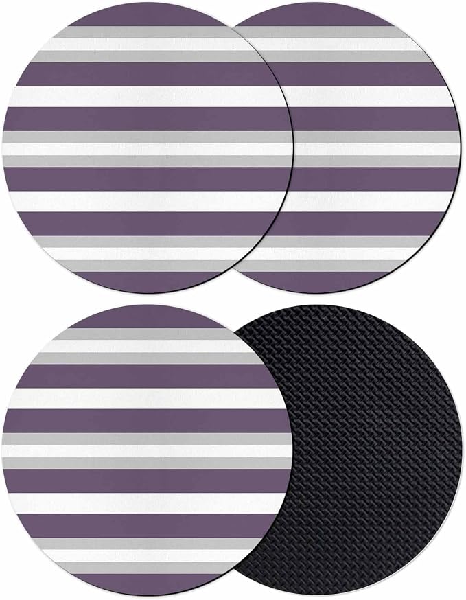 Purple Grey Stripe Coasters Set of 4, Minimalist Farmhouse Striped Soft by PIEPLE