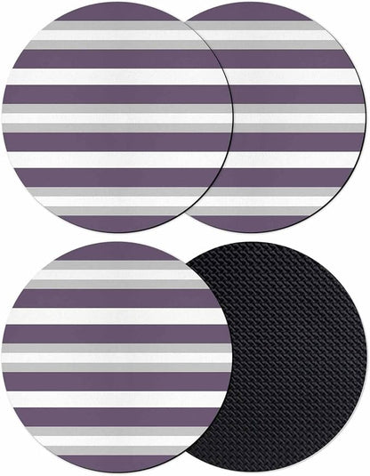 Purple Grey Stripe Coasters Set of 4, Minimalist Farmhouse Striped Soft by PIEPLE