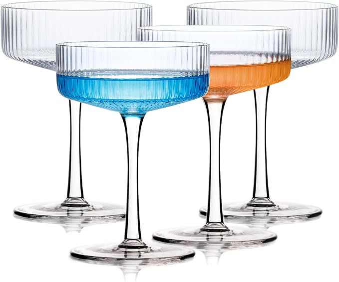 Handblown Crystal Coupe Glasses Set of 4, 9 oz Martini Glass Set by BACLIFE