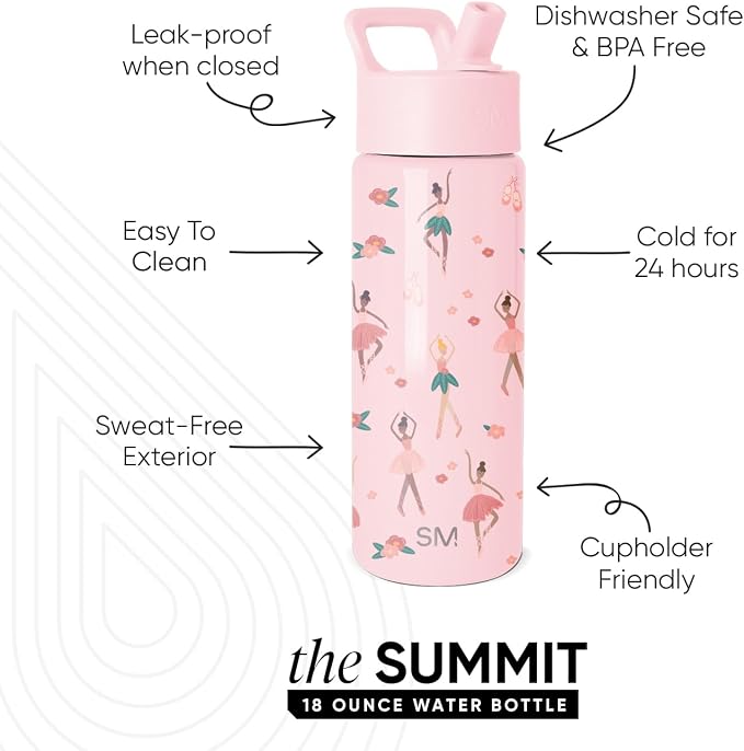 Simple Modern Kids Water Bottle & Toddler Cup | 18oz | Ballerina | Insulated - Image 2