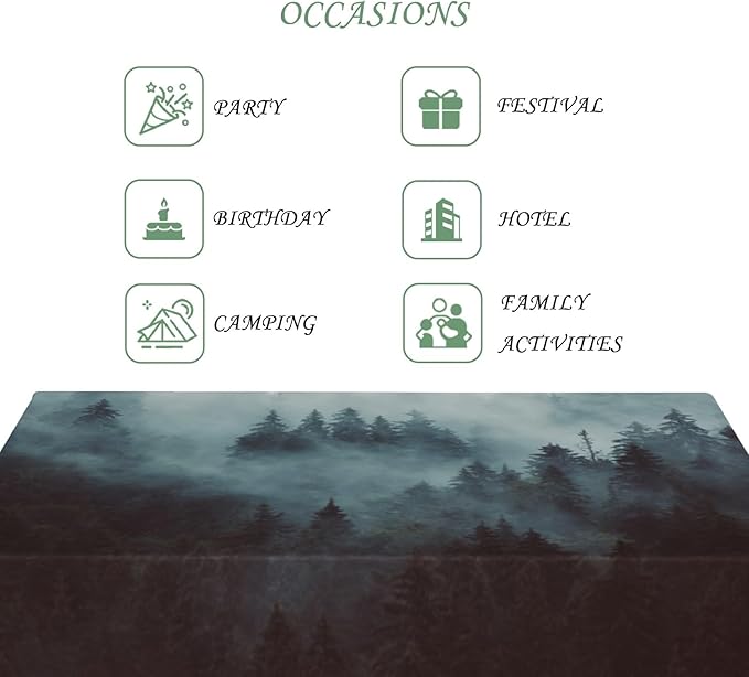60x120 Inch Nature Rectangular Tablecloth Misty Forest Mountain Table Cloth Waterproof Durable Table Cover for Holiday Picnic Dinner BBQ Decor