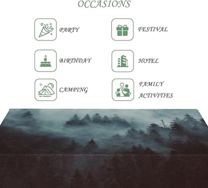60x120 Inch Nature Rectangular Tablecloth Misty Forest Mountain Table Cloth Waterproof Durable Table Cover for Holiday Picnic Dinner BBQ Decor