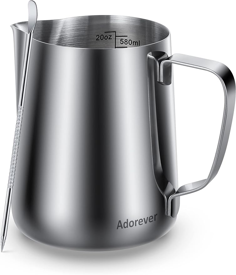 Milk Frothing Pitcher, 20oz Steaming Pitcher Stainless Steel Espresso Machine by Adorever