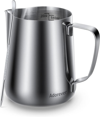 Milk Frothing Pitcher, 20oz Steaming Pitcher Stainless Steel Espresso Machine by Adorever