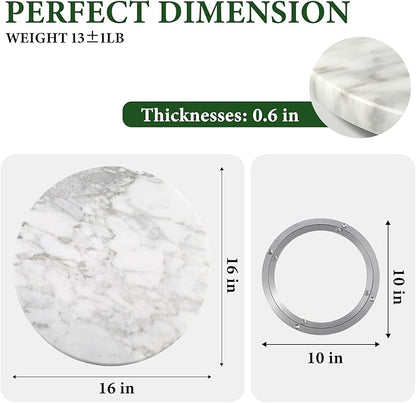 Koville 16'' Marble Lazy Susan Marble Turntable for Kitchen Dinning, Lazy Susans Organizer for Cabinet, Serving Rotation Spinning Tabletop Organizer Swiveling, Spice Rack Storage(Arabescato White)