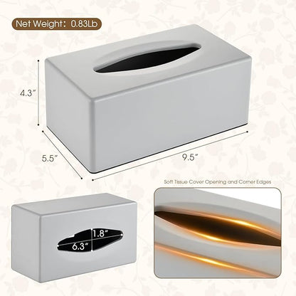 Tissue Box Cover, Rectangular Facial Tissue Holder with Bottom, Decorative Storage Box for Bathroom Vanity, Toilet Tank, Car, Dressers, Night Stand, Rv, Parlors and Offices - Grey