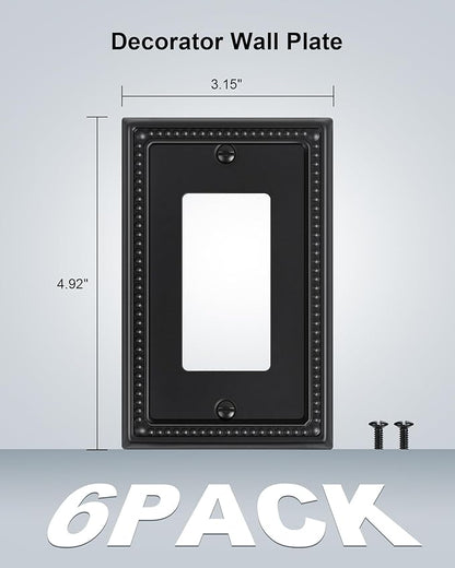 6-Pack Decorator Outlet Cover Plate, Pearls Decorative Switch Plates and Outlet Covers, Black Metal Wall Plates for Electrical Outlets, Receptacle, GFCI Outlet, Dimmer Switch
