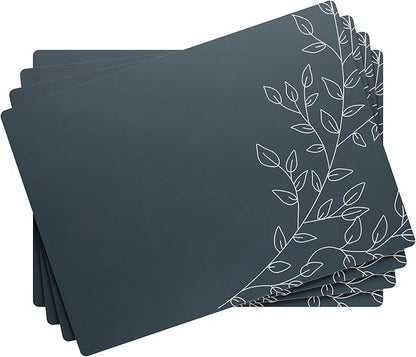 Royalty Art Mystic Midnight Blue Boho Placemats, 4 Pc. Set, Non-Slip Cork Backed, Wipeable Heat Resistant Surface for Kitchen and Dining Table Protection, Cute Floral Pattern for Farmhouse or Rustic