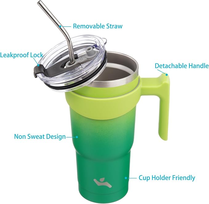 Konokyo 20 oz Tumbler with Handle and Straw, Insulated Travel Mug | Matcha - Image 2