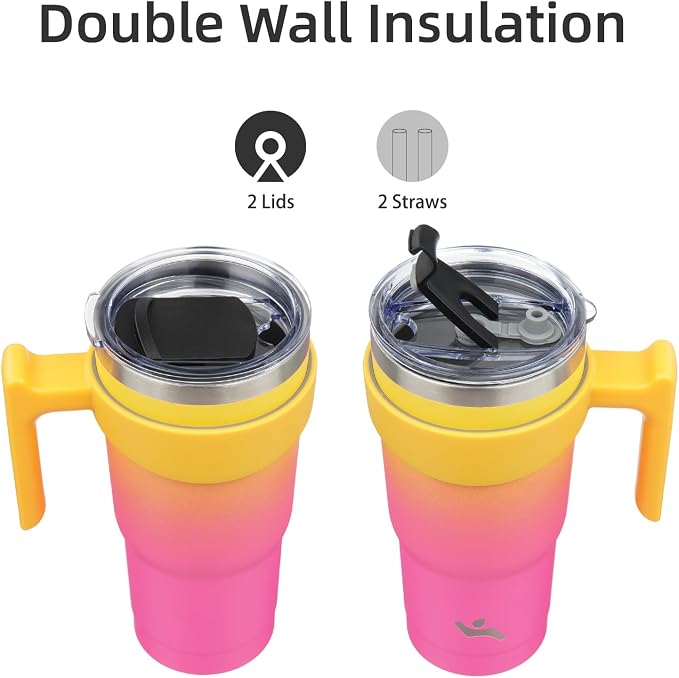 Konokyo 20 oz Tumbler with Handle and Straw, Insulated Travel Mug | Rainbow; - Image 3