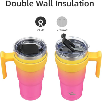 Konokyo 20 oz Tumbler with Handle and Straw, Insulated Travel Mug | Rainbow; - Image 3