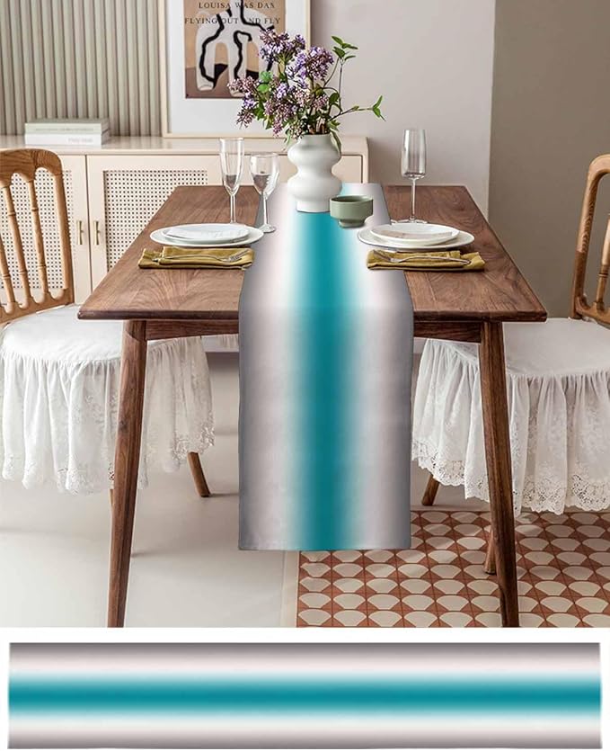 Turquoise Gray Ombre Table Runners 48 Inches Long, Farmhouse Teal Gradient - Image 6