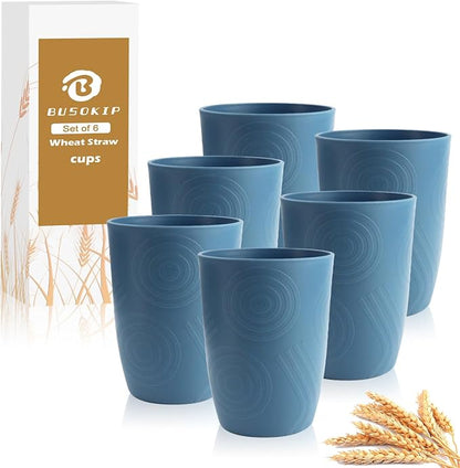 Wheat Straw Cups Set of 6, Plastic Drinking Glasses 12 OZ, Alternative to by BUSOKIP