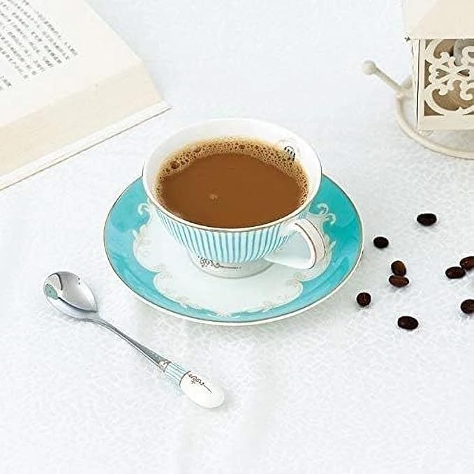 Ceramic Cup& Saucer Set, 6.8oz- Blue Stripe Pattern - Image 2