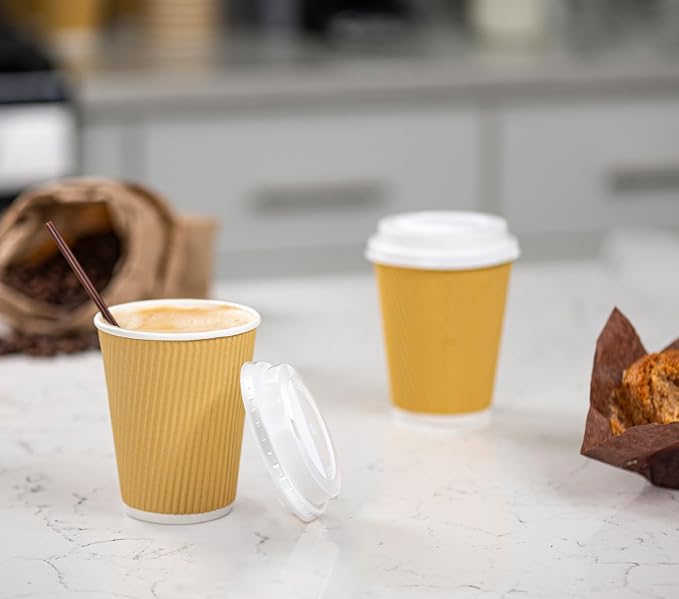 GUSTO [12 oz. - 100 Count Insulated Kraft Ripple Paper Hot Cups, Disposable - Image 5