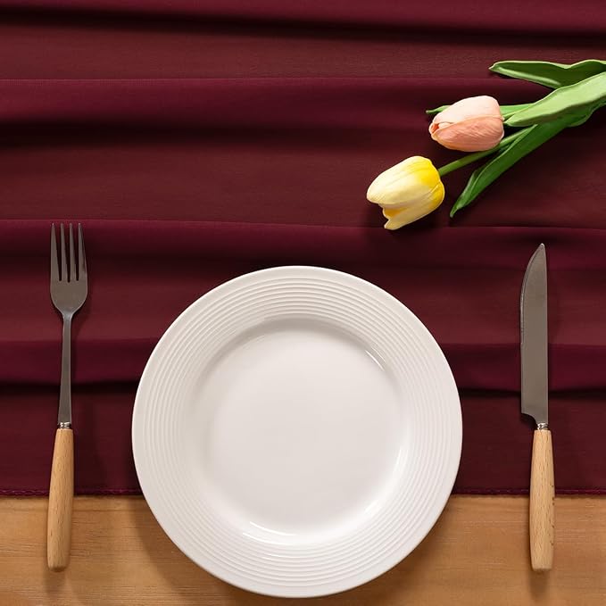 Burgundy Chiffon Table Runner Summer Boho Wedding Birthday Party Decor | 10ft - Image 3