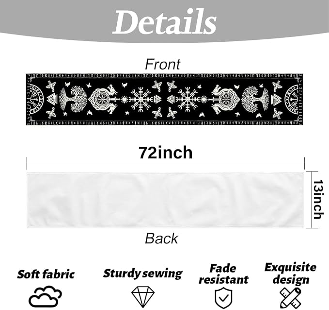 Black Viking Tree of Life Raven Helmet of Awe Table Runner | Seasonal Living - Image 6