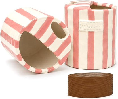 Ceramic Coffee Mug with Sip Hole, 12oz Striped Ceramic To Go Coffee Cup by KOIMYSA