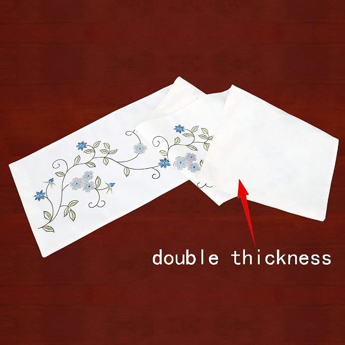 Double Thickness Rustic Embroidered Floral Table Runners - Image 3
