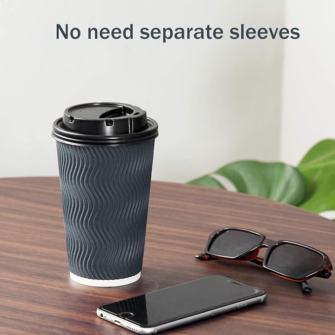 Disposable Coffee Cups with Lids and Straws - 16 oz Togo Hot Paper Coffee Cup - Image 4