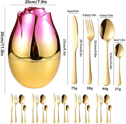 24pcs Stainless Steel Flatware Set, Rose Shape Cutlery Set, Mirror Polished - Image 8
