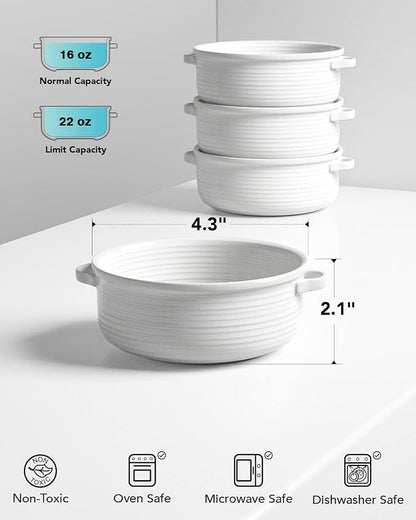 LE TAUCI Soup Bowls with Handles - 22 oz Lead-Free Ceramic French Onion Crocks - Image 4