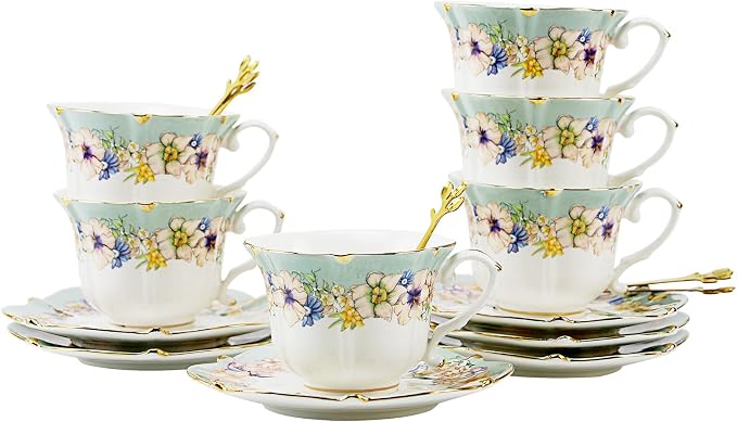 TATSUMI Country Roses 18 Peices Bone China Tea Cup And Saucer Set, English by TATSUMI