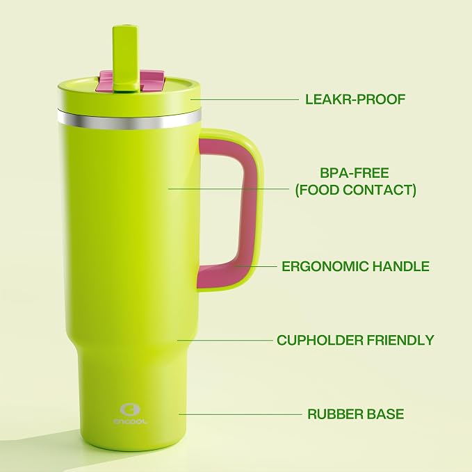 ENCOOL 40 oz Tumbler with Handle and Straw: Stainless Steel Insulated Tumbler - Image 4