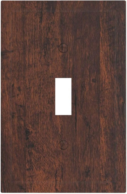 Decorative Light Switch Cover Brown Red Rustic Wood Grain Retro Farmhouse 1 Gang Wall Plate Cover Single Toggle Outlet Covers Switchplate Electrical Faceplate for Farmhouse Cabin Decor（2 Pack）
